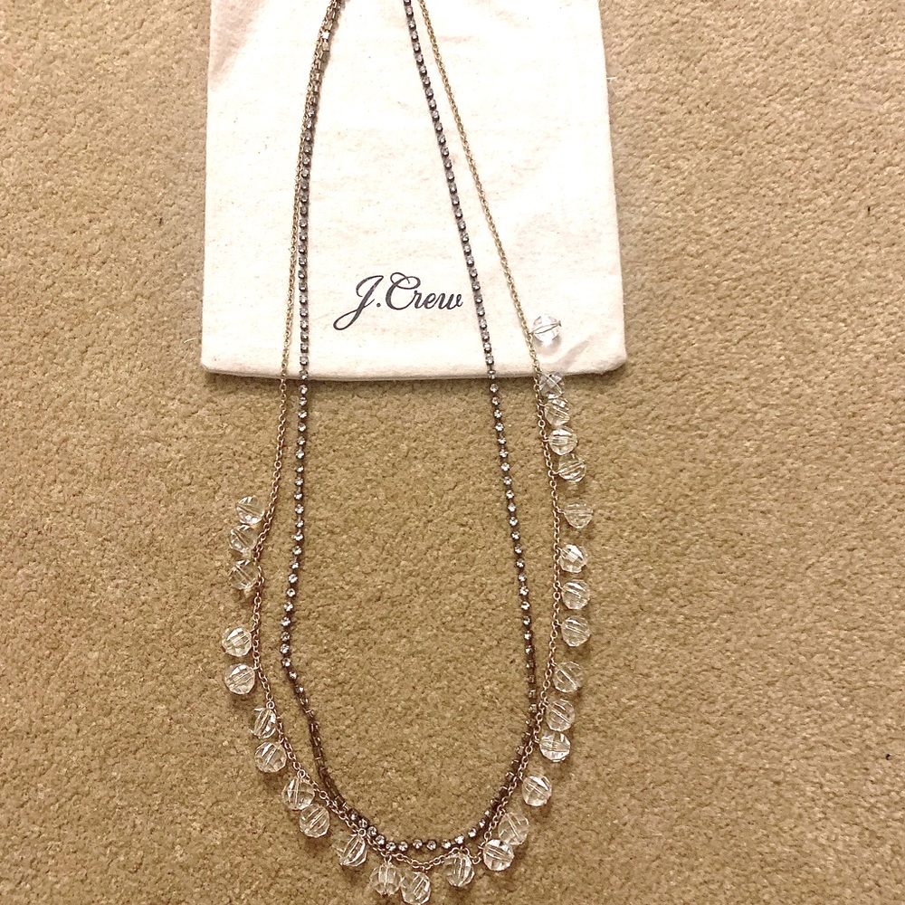 J.Crew long crystal & diamond strand necklace